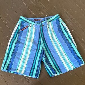 Women's Striped Bermuda Shorts in Blue & Teal
